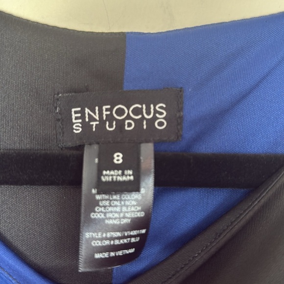 💛 Enfocus Studio Blue and Black Color block Sleeveless Stretchy Dress Size 8 - Picture 4 of 8